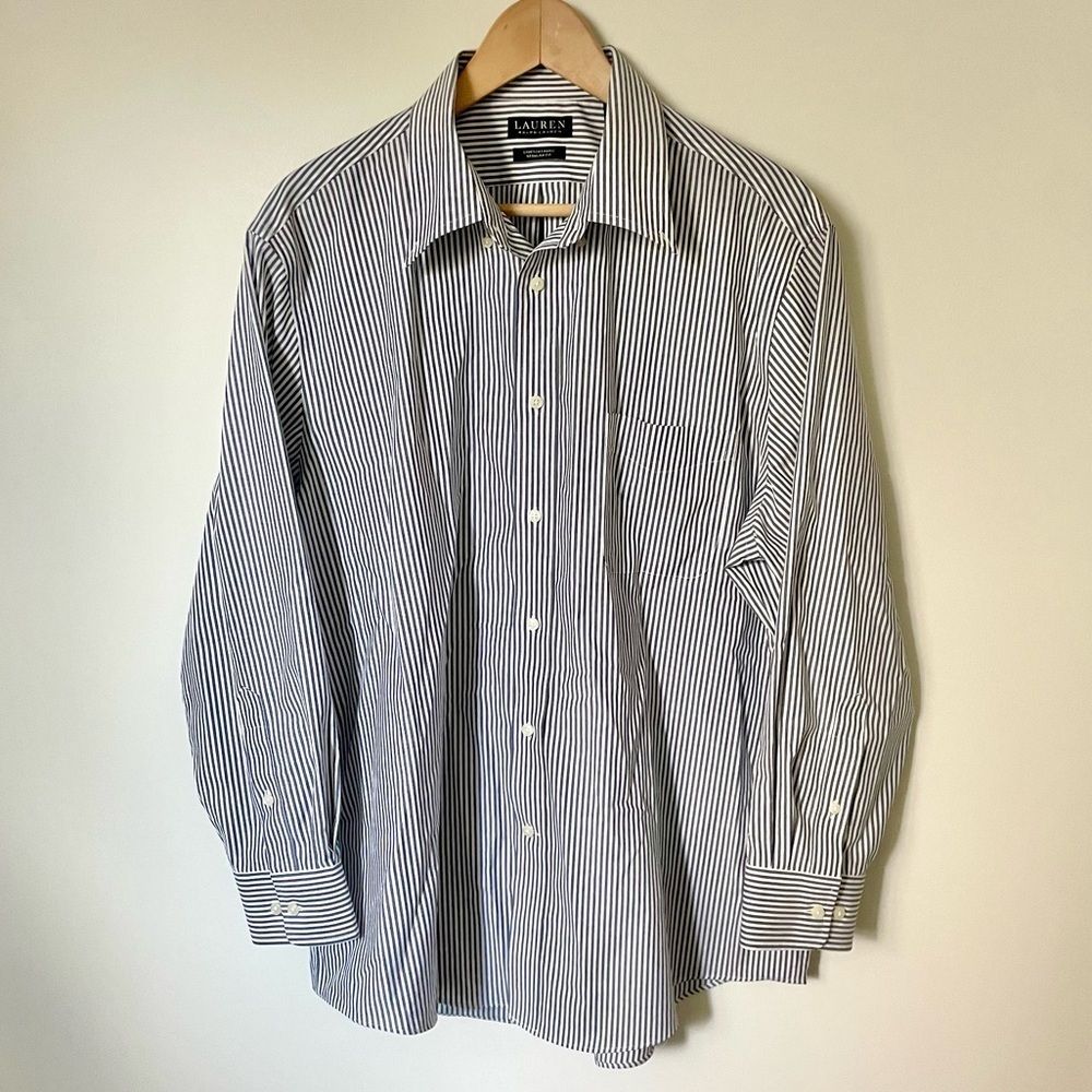 Lauren Ralph Lauren Grey and White Pinstripe Button Down Shirt Size XL